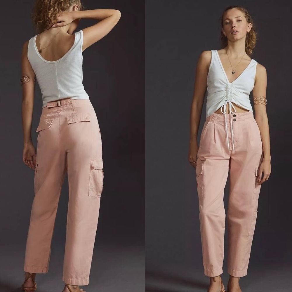 Anthropologie Pilcro Pale Pink Pleated Cargo Trousers Pants Size 30‎